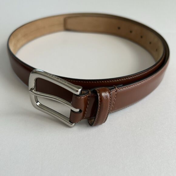 Cole Haan Mens Dress Belt Size 36 Whiskey Brown Leather Silver Buckle CHRM31025 - Picture 1 of 8